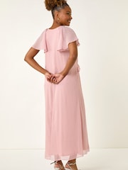 Roman Pink Metallic Dobby Frill Midi Dress - Image 3 of 5