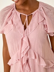 Roman Pink Metallic Dobby Frill Midi Dress - Image 5 of 5