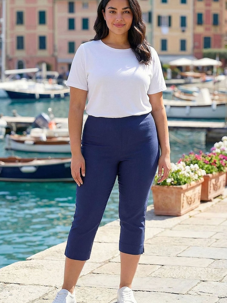 Roman Blue Curve Cropped Stretch Trousers - Image 1 of 4