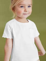 White Short Sleeve Scallop T-Shirt (3mths-7yrs) - Image 2 of 10