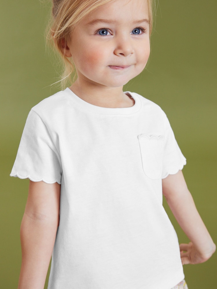 White Short Sleeve Scallop T-Shirt (3mths-7yrs) - Image 2 of 10