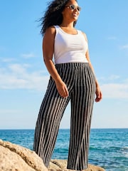 Roman Black Curve Stripe Knit Wide Leg Trousers - Image 1 of 4