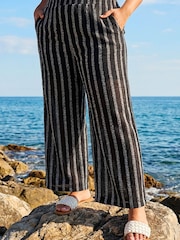 Roman Black Curve Stripe Knit Wide Leg Trousers - Image 2 of 4