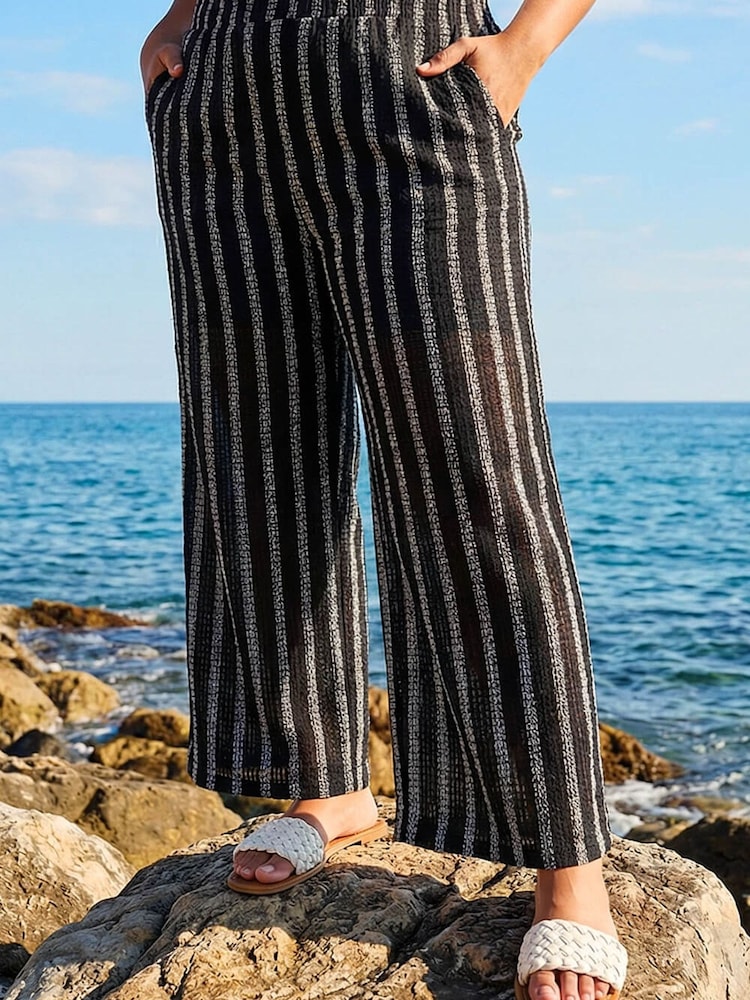 Roman Black Curve Stripe Knit Wide Leg Trousers - Image 2 of 4