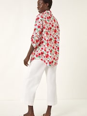 Roman Red Floral Collared Tab Sleeve Shirt - Image 3 of 5