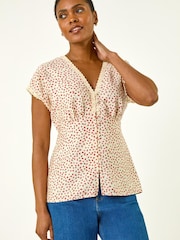 Roman Pink Floral Ditsy Print Lace Trim Top - Image 3 of 5