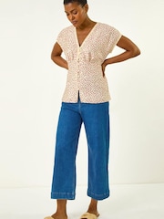 Roman Pink Floral Ditsy Print Lace Trim Top - Image 5 of 5