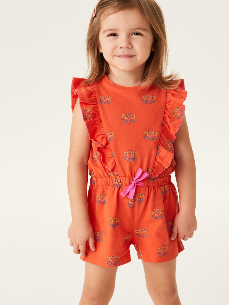 Orange Floral Short Sleeve Playsuit (3mths-7yrs) - Image 1 of 6