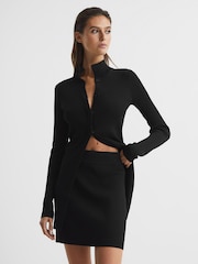 Reiss Black Blakely Ribbed Button Up Co Ord Cardigan - Image 1 of 7