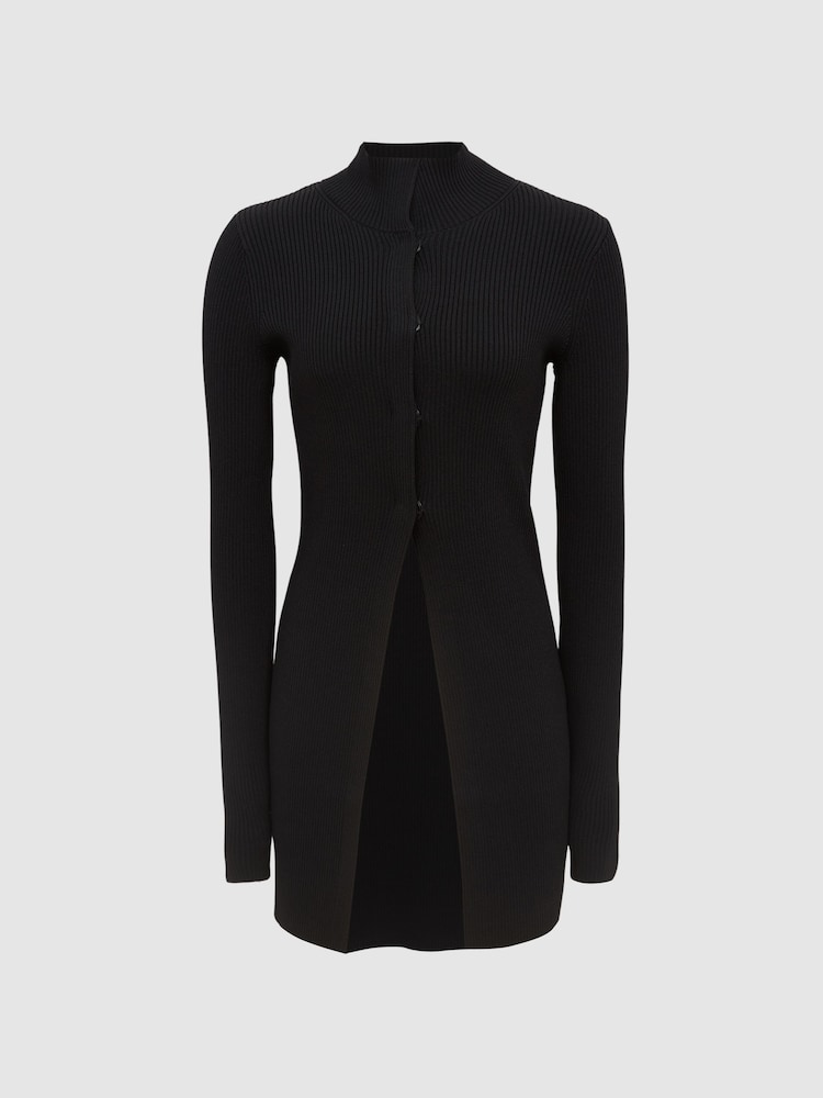 Reiss Black Blakely Ribbed Button Up Co Ord Cardigan - Image 2 of 7