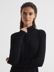Reiss Black Blakely Ribbed Button Up Co Ord Cardigan - Image 4 of 7