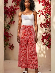 Roman Red Floral Border Panel Culotte Trousers - Image 1 of 4