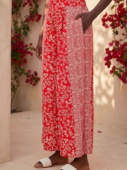 Roman Red Floral Border Panel Culotte Trousers - Image 2 of 4