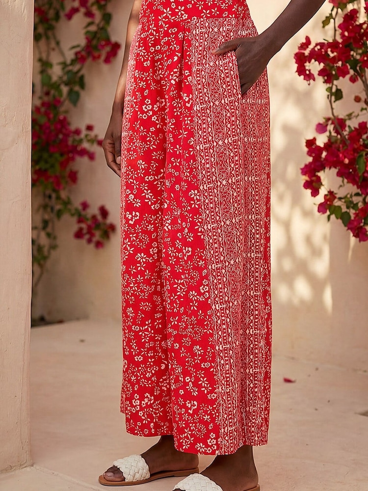 Roman Red Floral Border Panel Culotte Trousers - Image 2 of 4