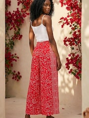 Roman Red Floral Border Panel Culotte Trousers - Image 3 of 4