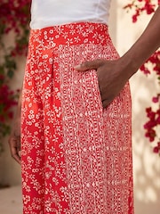 Roman Red Floral Border Panel Culotte Trousers - Image 4 of 4