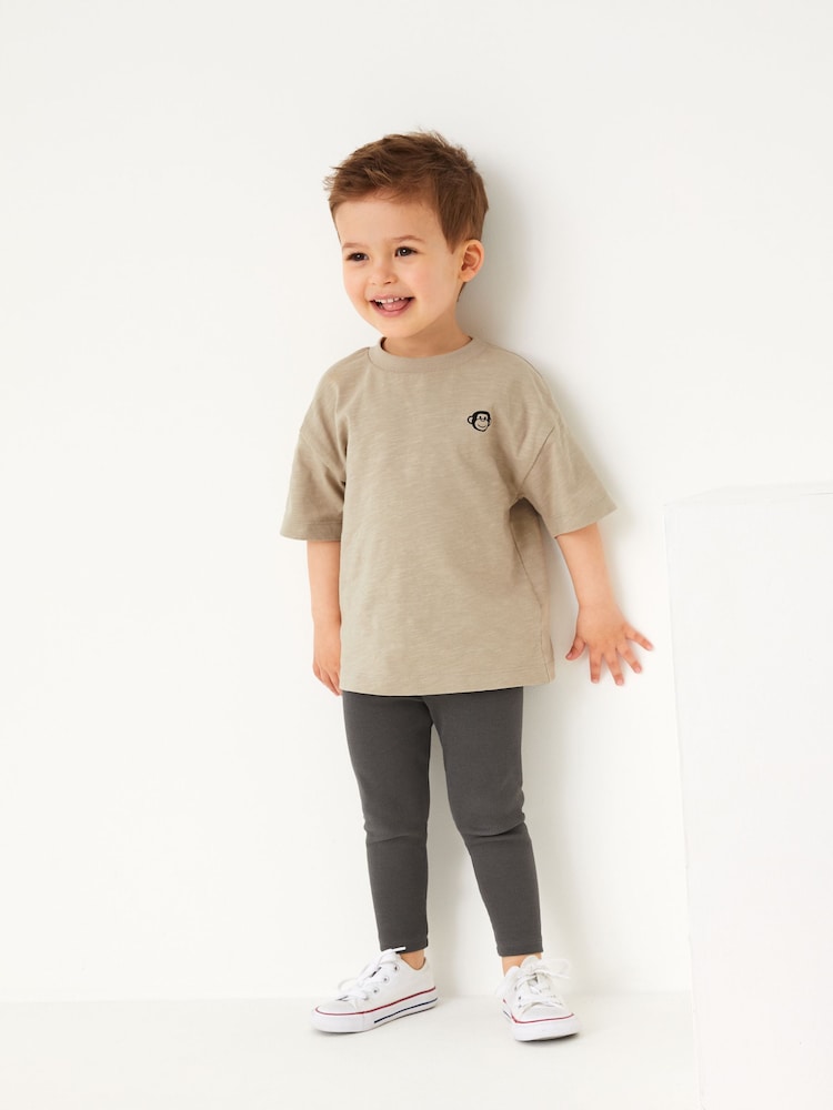 Neutral Oversized Short Sleeves 100% Cotton T-Shirt and Leggings Set (3mths-7yrs) - Image 1 of 6
