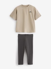 Neutral Oversized Short Sleeves 100% Cotton T-Shirt and Leggings Set (3mths-7yrs) - Image 5 of 6
