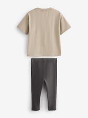 Neutral Oversized Short Sleeves 100% Cotton T-Shirt and Leggings Set (3mths-7yrs) - Image 6 of 6