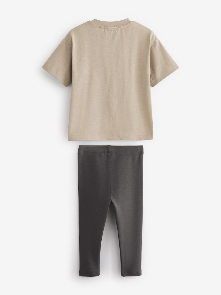 Neutral Oversized Short Sleeves 100% Cotton T-Shirt and Leggings Set (3mths-7yrs) - Image 6 of 6