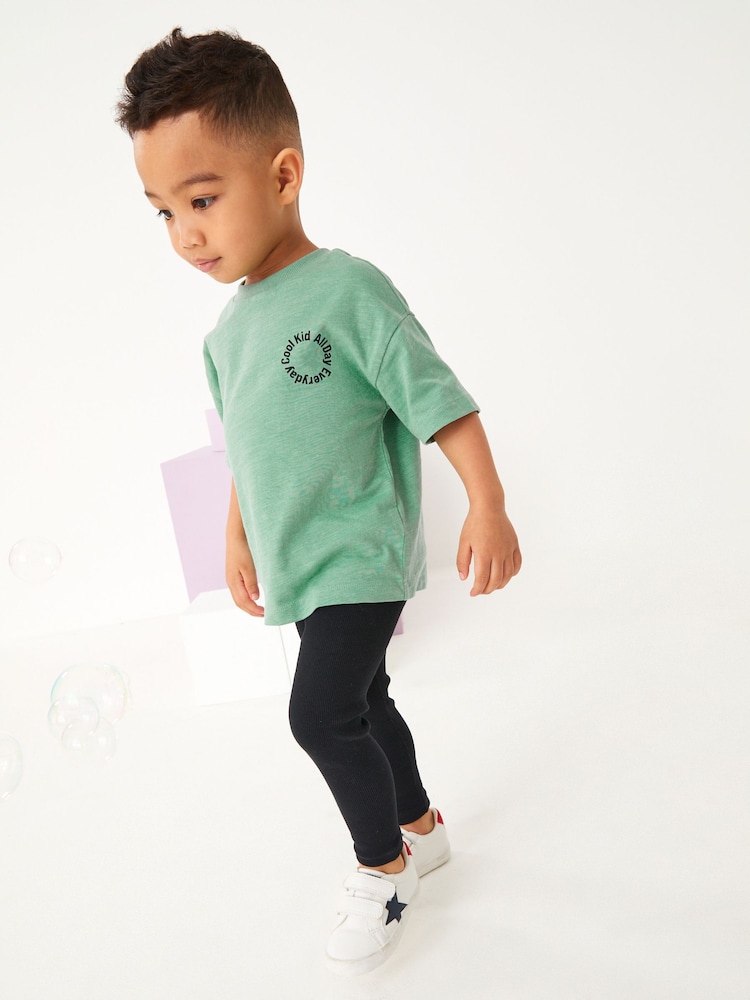 Green/Black Oversized Short Sleeves 100% Cotton T-Shirt and Leggings Set (3mths-7yrs) - Image 1 of 5