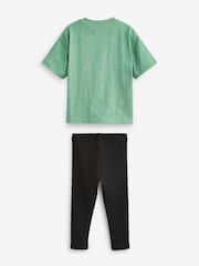 Green/Black Oversized Short Sleeves 100% Cotton T-Shirt and Leggings Set (3mths-7yrs) - Image 5 of 5