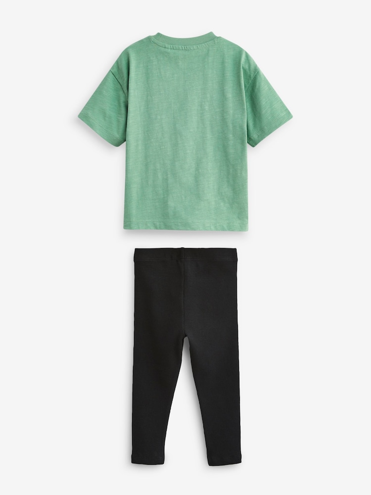 Green/Black Oversized Short Sleeves 100% Cotton T-Shirt and Leggings Set (3mths-7yrs) - Image 5 of 5