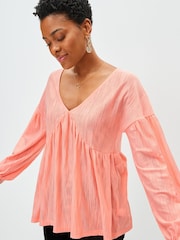 Korallenrot, Pink gestreift - Langärmelige Bluse mit V-Ausschnitt - Bild 4 von 5