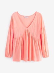Korallenrot, Pink gestreift - Langärmelige Bluse mit V-Ausschnitt - Bild 5 von 5