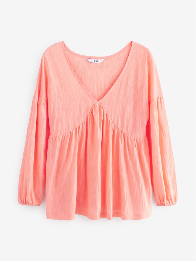 Korallenrot, Pink gestreift - Langärmelige Bluse mit V-Ausschnitt - Bild 5 von 5