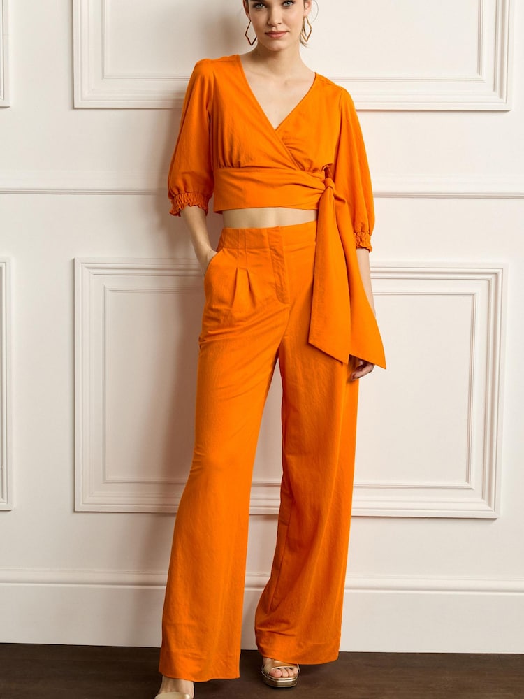 Orange Co-ord Wrap Short Sleeve V-Neck Top - Image 2 of 5 Orange Co-ord Wrap Short Sleeve V-Neck Top - Image 2 of 5