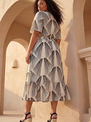 Roman Black Curve Abstract Button Detail Midi Dress - Image 3 of 4