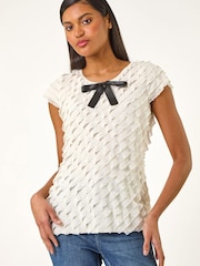 Roman White Bow Front Frill Detail T-Shirt - Image 1 of 5