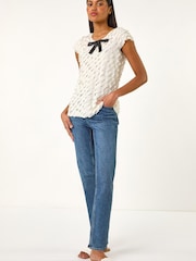Roman White Bow Front Frill Detail T-Shirt - Image 3 of 5