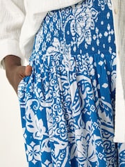 Roman Blue Printed Shirred Wide Leg Trousers - Image 5 of 5