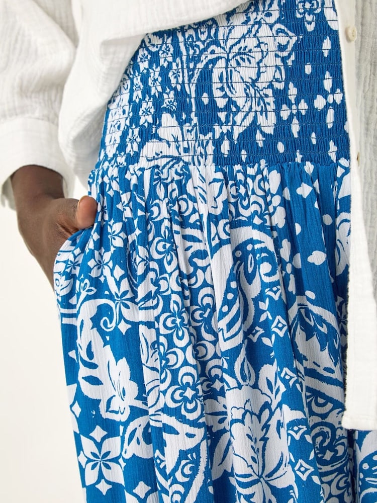 Roman Blue Printed Shirred Wide Leg Trousers - Image 5 of 5