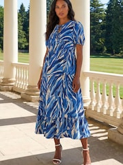 Roman Blue Abstract Print Tie Front Smock Dress - Image 2 of 4