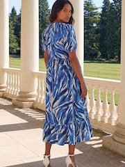 Roman Blue Abstract Print Tie Front Smock Dress - Image 3 of 4