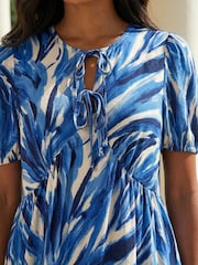 Roman Blue Abstract Print Tie Front Smock Dress - Image 4 of 4