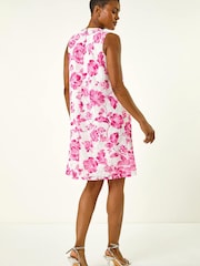 Roman Pink Floral Print Lace Swing Stretch Dress - Image 3 of 5