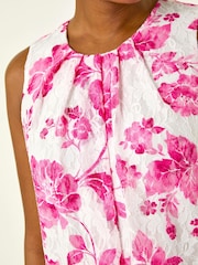 Roman Pink Floral Print Lace Swing Stretch Dress - Image 5 of 5