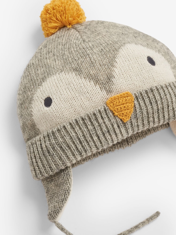 JoJo Maman Bébé Marl Grey Penguin Hat - Image 3 of 3