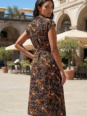 Roman Black Floral Belted Midi  Dress - Image 2 of 4