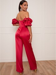 Chi Chi London Red Petite Bardot Corset Style Jumpsuit - Image 2 of 5