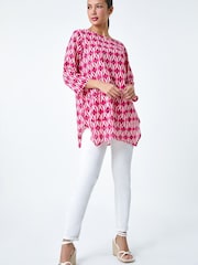 Roman Pink Geometric Pocket Detail Longline Cotton Top - Image 1 of 5