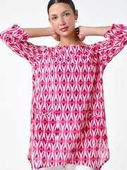 Roman Pink Geometric Pocket Detail Longline Cotton Top - Image 2 of 5