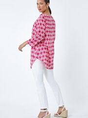 Roman Pink Geometric Pocket Detail Longline Cotton Top - Image 3 of 5