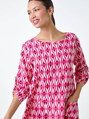 Roman Pink Geometric Pocket Detail Longline Cotton Top - Image 4 of 5
