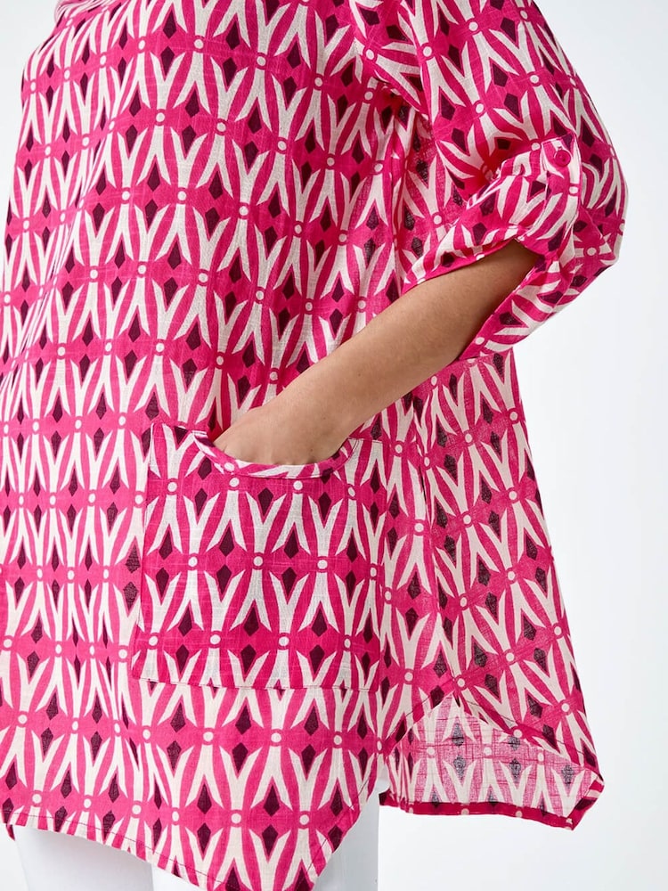 Roman Pink Geometric Pocket Detail Longline Cotton Top - Image 5 of 5