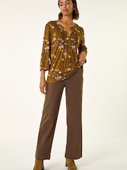 Roman Brown Textured Floral Pintuck Tunic Top - Image 2 of 5